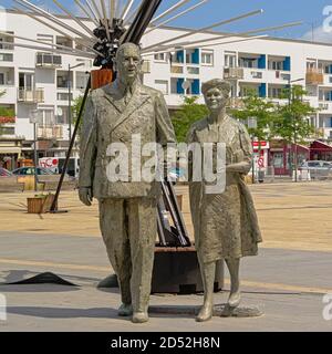 Statue of Yvonne et Charles De Gaulle on Place d`armes in Calais, France Stock Photo